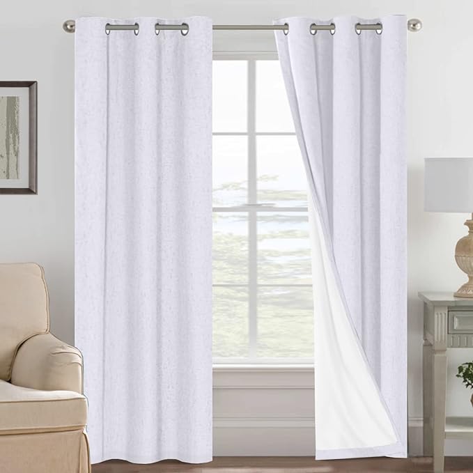 H.VERSAILTEX Primitive Polyester and Acrylic Curtains 100% Blackout Curtain Drapes Burlap Curtains with White Thermal Insulated Liner, Grommet Top Drapes (2 Panels, 42 x 84 Inch, Bright White) by HVERSAILTEX