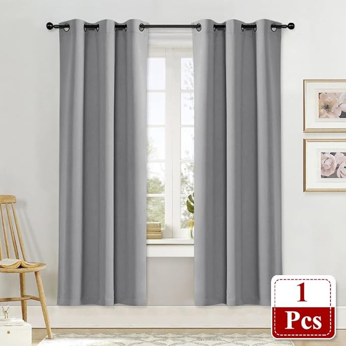 NICETOWN Blackout Curtain Blind for Bedroom Thermal Insulated Grommet Blackout Room Darkening Drape/Drapery (Single Panel, W42 x L72 inches, Silver Grey/Gray) - Image 2