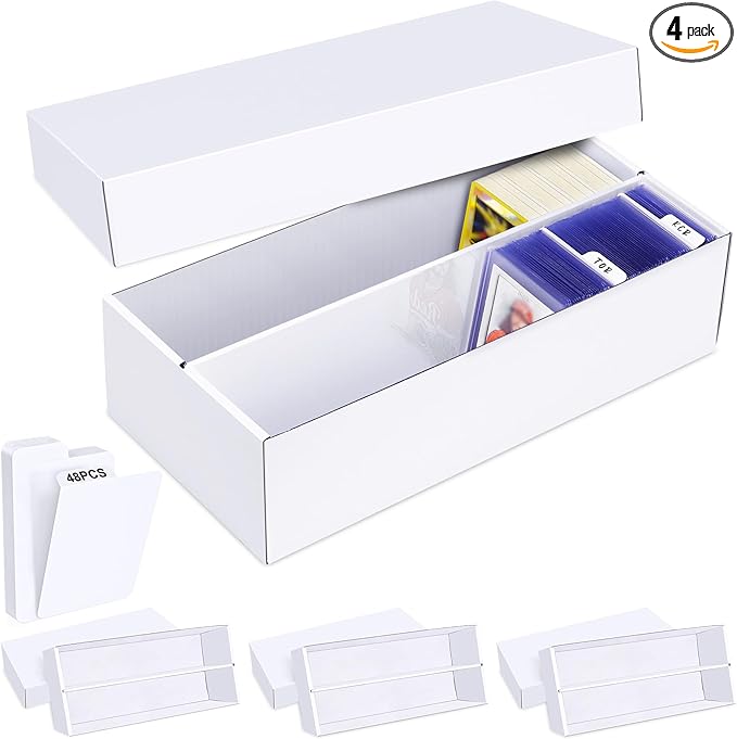 Trading Card Storage Box 4 Pack–1600 Count Cardboard Organizer with Dividers for MTG, TCG, Sports, Toploader by Leyzan