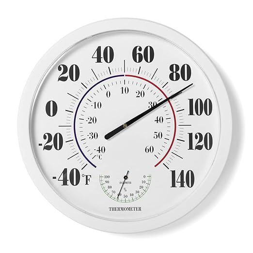 Indoor Outdoor Thermometer Wall Large Numbers Thermometer No Battery 10" Hanging Digital Weather Hygrometers for Home Garden Outside Patio Decor (White) by LUBYBG