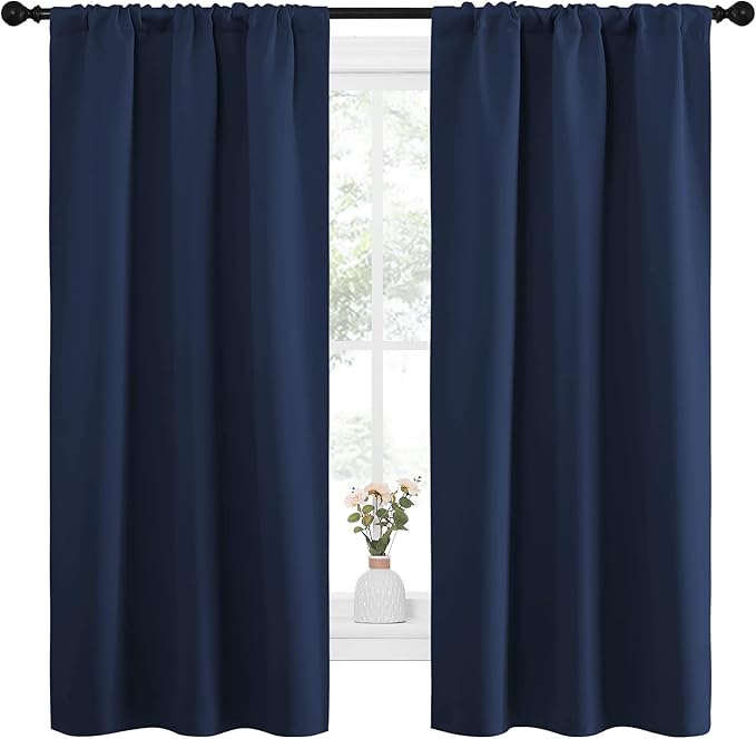 NICETOWN Bedroom Curtains Blackout Draperies, Home Decorations Thermal Insulated Solid Pole Top Blackout Drapes for Living Room (Navy, 1 Pair, 34-inch W x 63-inch L) - Image 2