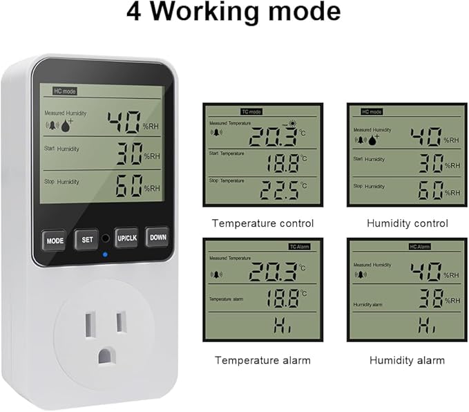 KETOTEK Humidity Controller Outlet Plug with Sensor, Digital Humidistat Switch 120V with Alarm for Greenhouse Mushroom Humidifier Dehumidifier - Image 3
