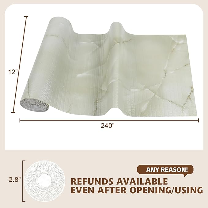 2-Layer Drawer and Shelf Liner for Kitchen Cabinet: 12in X 20Ft Non Slip Waterproof Shelf Paper Non Adhesive Refrigerator Liners Cyan Marble Easy Liners for Bathroom with Knife Tape Measure - Image 3