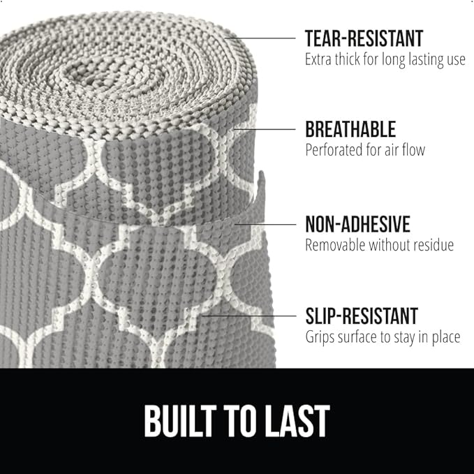 GORILLA GRIP powerGRIP Drawer Shelf and Cabinet Liner, Thick Strong Hold, Non-Adhesive Liners Protect Kitchen Cabinets and Cupboard, Bathroom Drawers, Easy Install, Breathable Mat, 12" x10' Quatrefoil - Image 2