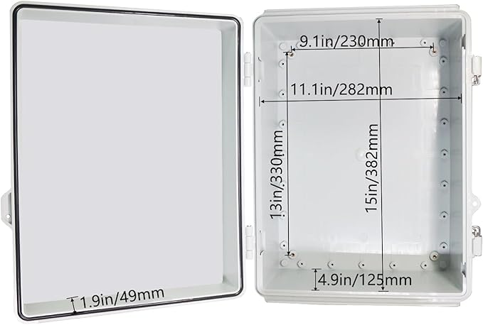Waterproof Outdoor Electrical Box Junction Box Weatherproof IP67 ABS Plastic Enclosure Switch Router Project Box with Mounting Plate with Wall Bracket 2 Cable Glands Grey 16" x 12" x 7" - Image 4
