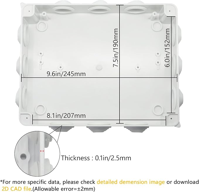 LeMotech Junction Box, ABS Plastic IP65 Waterproof and Dustproof, Universal Electrical Enclosure, Outdoor and Indoor Project Box 10 x 7.9 x 3.1 inch (255 x 200 x 80 mm) - Image 3
