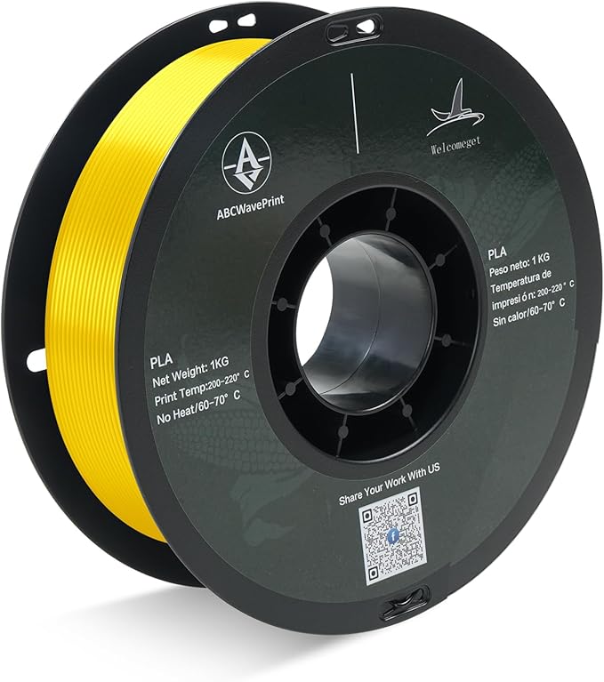 PLA 3D Printer Filament, Dimensional Accuracy +/- 0.02 mm, 1 kg Spool(2.2lbs), 1.75 mm，Yellow by ABCWavePrint