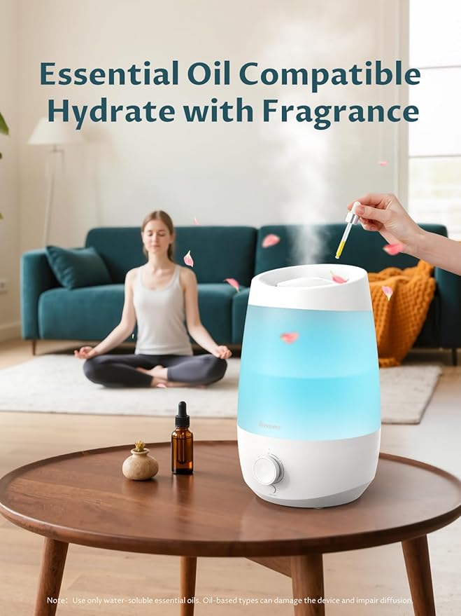 BREEZOME Humidifiers for Bedroom, 2.5L Humidifiers for home, 250ml/h Mist Output, 25hrs Essential Oil Diffuser, Auto Shut-Off, 25dB Ultra-Quiet Operation for Nurseries and Indoor Plants, White - Image 5