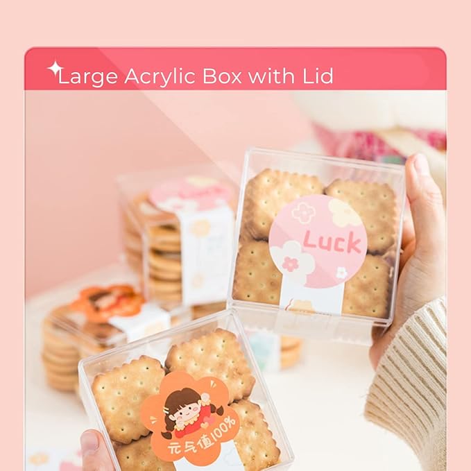 Large Acrylic Box with Lid 4 Pieces Clear Display Box Plastic Square Cube Wedding Candy Box Jewelry Collectibles Storage Containers Valentine's Day Decorative Boxes 4x4x4Inch - Image 3