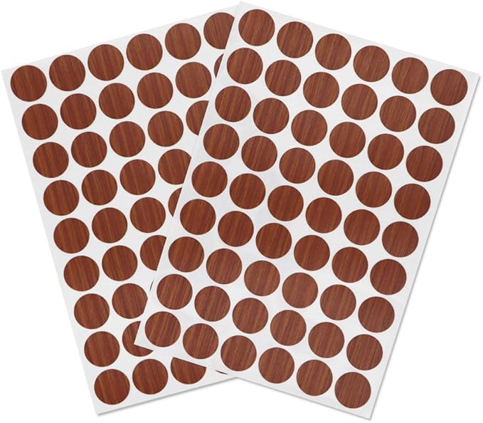 Self-Adhesive Screw Hole Stickers PVC Cover Caps Dustproof for Wooden Furniture Cabinet 21mm 2 Sheets/108 Pcs Red Walnut by VictorsHome