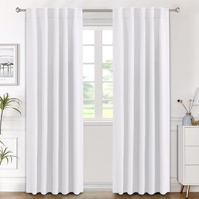 H.VERSAILTEX White Curtains Thermal Insulated Window Treatment Panels Room Darkening Privacy Assured Drapes for Living Room Back Tab/Rod Pocket Bedroom Draperies, 42 x 84 Inch, 2 Panels by HVERSAILTEX