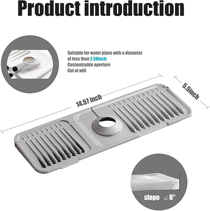 STARGAZ Silicone Faucet Mat for Kitchen Sink,Faucet Draining Mat,Sink Back Splash Guard,Kitchen Rubber Mat,Bathroom Sink Faucet Mat,Soap Dish,Silicone Sink Protector(14.6”×5.5”) - Image 2