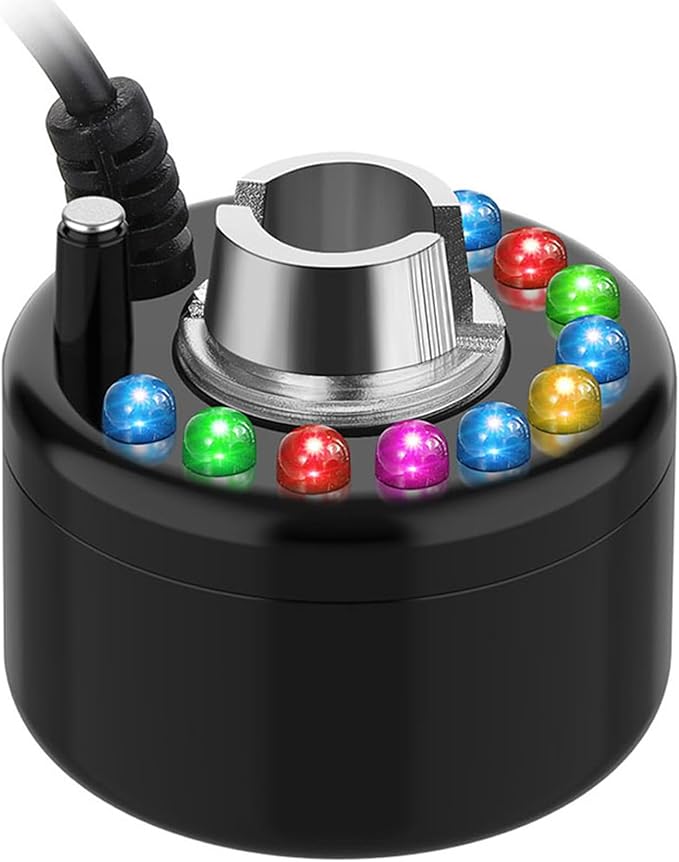 Yaomiao 1 Piece Halloween Mist Maker Fogger Small Ultrasonic Fog Machine Fountain Mister Fogger Water Garden Pond Foggers Air Humidifier with 12 LED Light Flashes for Halloween (Black) by Yaomiao