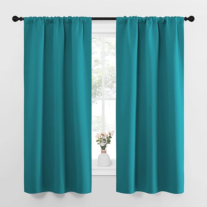 NICETOWN Peacock Blue Blackout Curtains Panels for Window, Thermal Insulated Rod Pocket Blackout Drapes/Draperies for Living Room (2 Panels, W34 x L63 inches) by NICETOWN