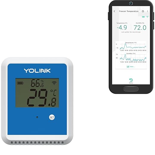 YoLink X3 Outdoor Temperature and Humidity Sensor with Data Logger, Thermometer, 1/4 Mile Range, 5+ Years Battery Life, Emails, Text, App Alerts, Alexa, IFTTT. Hub Required! by YoLink