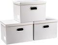 PRANDOM Collapsible Storage Bins with Lids [3-Pack] Leather Fabric Foldable Storage Boxes Organizer Containers Baskets Cube with Cover for Bedroom Closet Office Nursery White (14.9x10.8x10) by Prandom