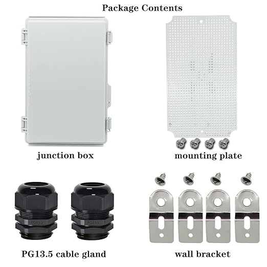 Zulkit Junction Box,IP67 Waterproof Electrical Box Hinged Cover Stainless Steel Buckle Plastic Enclosure for Project w Mounting Plate Wall Bracket and 2 Cable Gland Grey 10.2 x 6.3 x 3.9 Inch - Image 6