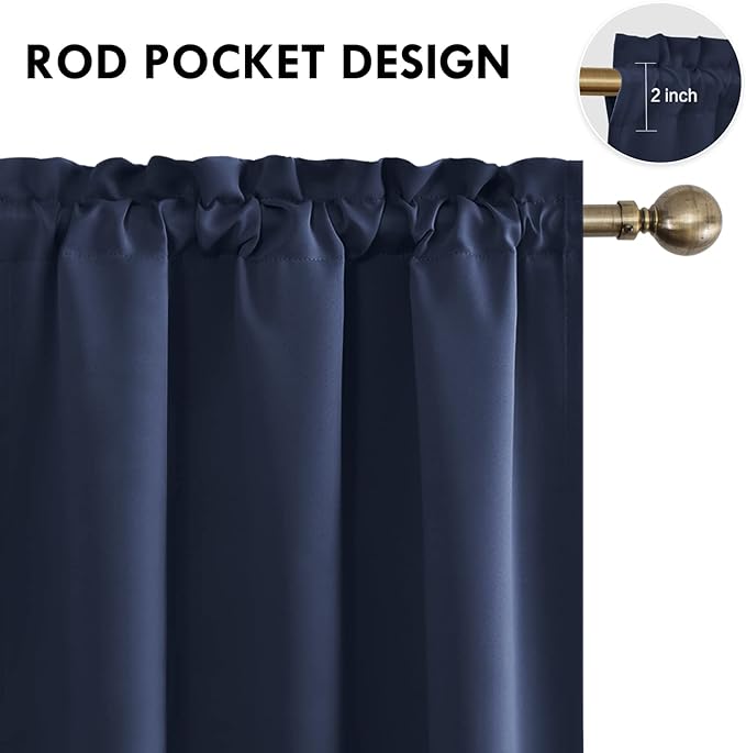 DWCN Navy Room Darkening Blackout Curtains - Thermal Insulated Privacy Energy Saving Window Curtain Drapes 38 x 54 inch Length, Set of 2 Bedroom Living Room Curtains - Image 4