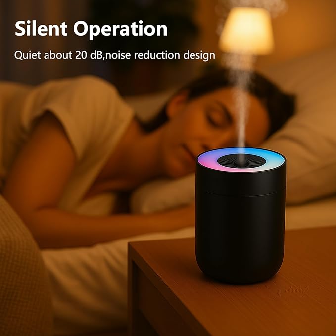 230ML Humidifier for Bedroom, Air Humidifier for Home, Plant Humidifiers Indoor Small with LED Colorful Gradient Light, USB Powered for Desk, Car, Travel, Hotel Room (Black) - Image 4