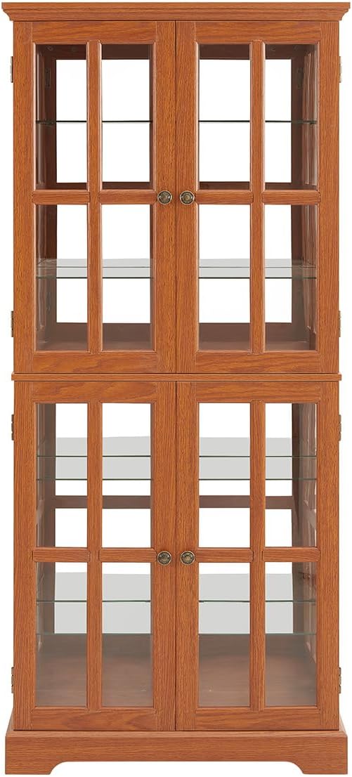 Lighted Glass Curio Cabinet with Lights & Adjustable Shelves,Curio Display Cabinet with Wood Frame & Glass Door,Corner Antique Display Case for Kitchen,Living Room,Office - Image 7
