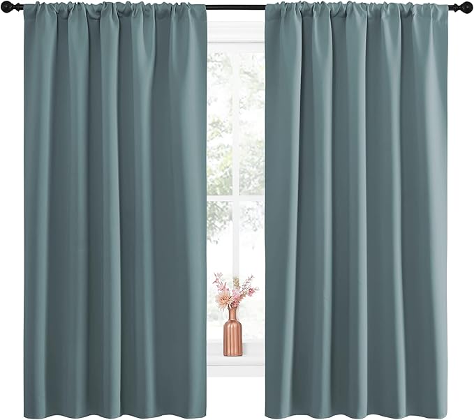 NICETOWN Greyish Blue Blackout Curtains Panels for Window, Thermal Insulated Rod Pocket Blackout Drapes/Draperies for Living Room (2 Panels, W52 x L63 inches) - Image 2