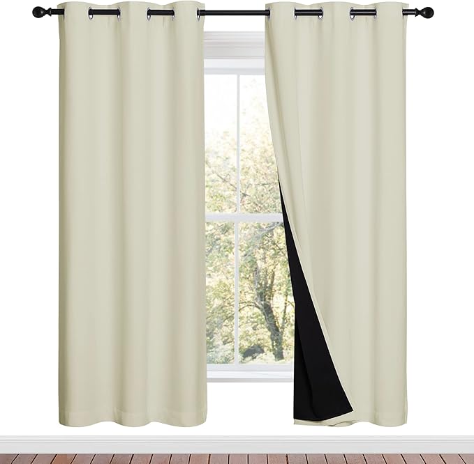 NICETOWN Living Room Completely Shaded Draperies, Privacy Protection & Noise Reducing Ring Top Drapes, Black Lined Insulated Window Treatment Curtain Panels (Beige, 2 Pieces, W42 x L72) by NICETOWN