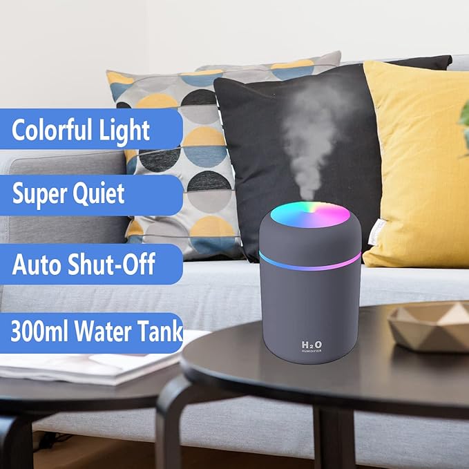 Colorful Cool Mini Humidifier, Essential Oil Diffuser, Aroma Essential USB Personal Desktop Humidifier for Car, Office Room, Bedroom etc,2 Adjustable Mist Modes (Navy Blue) - Image 2