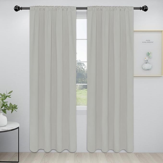 Easy-Going Rod Pocket Blackout Curtains for Bedroom, Room Darkening Window Curtains for Living Room, Thermal Insulated Noise Reduction Solid Window Drapes, 2 Panels(34x84 in, Greyish White) by Easy-Going