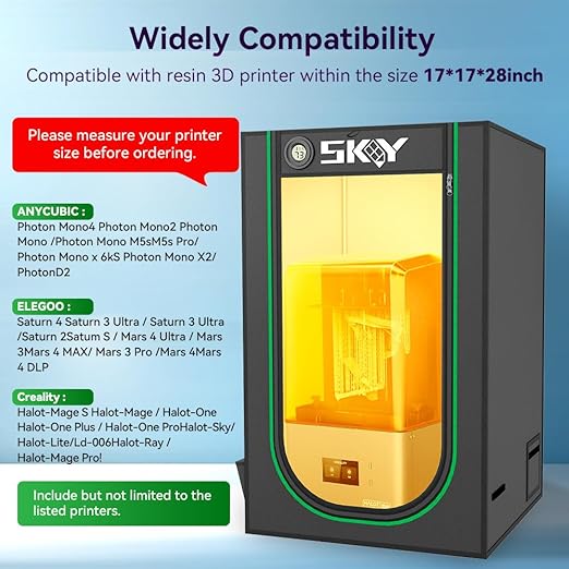 Skouphy Resin 3D Printer Enclosure with Ventilation Kit, LED Light,Thermo-Hygrometer Dustproof Cover Eliminate Odors Isolate Noise Compatible Anycubic Elegoo Creality Series LCD Resin UV 3D Printer - Image 2