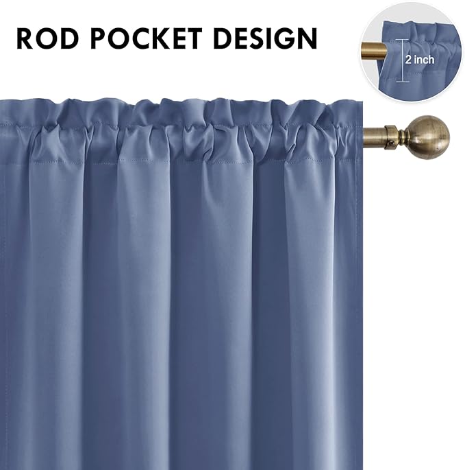 DWCN Blackout Curtains – Thermal Insulated, Energy Saving & Noise Reducing Bedroom and Living Room Curtains, Dusty Blue, W 52x L 84 Inch, Set of 2 Rod Pocket Curtain Panels - Image 4