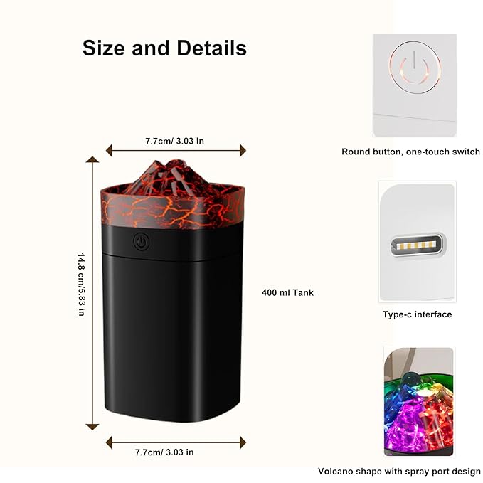 FULLBELL Cool Mist Humidifier, 400ML, 10-20 Hours Runtime, 7 Color Lights, 2 Modes, 24db Quiet, Black (Black-400ML) - Image 7