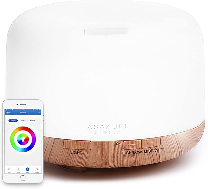 ASAKUKI Smart Wi-Fi Essential Oil Diffuser, App and Voice Control Compatible with Alexa, 500ml Aromatherapy Humidifier for Relaxing Atmosphere in Home Office Bedroom (Light Brown) by ASAKUKI