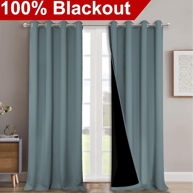 NICETOWN 100% Blackout Curtains for Shift Workers, Laundry Room Decor Window Treatment Drapes, Thermal Insulated Energy Smart Draperies for Villa, Hall and Studio, Stormy Sea, Set of 2, 52" W x 95" L - Image 2