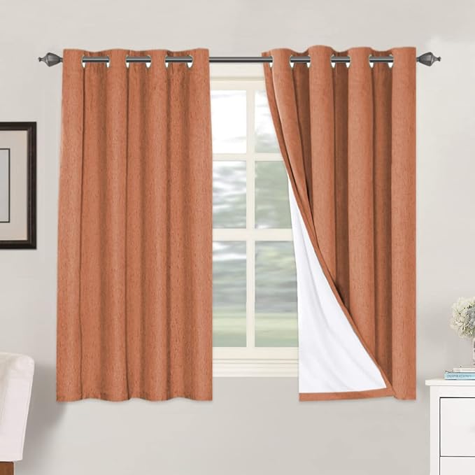 H.VERSAILTEX 100% Blackout Curtains for Bedroom Thermal Insulated Linen Textured Curtains Heat and Full Light Blocking Drapes Living Room Curtains 2 Panel Sets, Orange, 52x54 Inch by HVERSAILTEX
