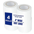 4 Roll, White Vapor Barrier Tape, 4" Wide x 180' Long, PE 9 mm Polyethylene Tape, for Stucco Waterproof Moisture Barriers Seal and Seam, for Crawlspaces, Insulation Repairs & Plastic Liners by Unknown