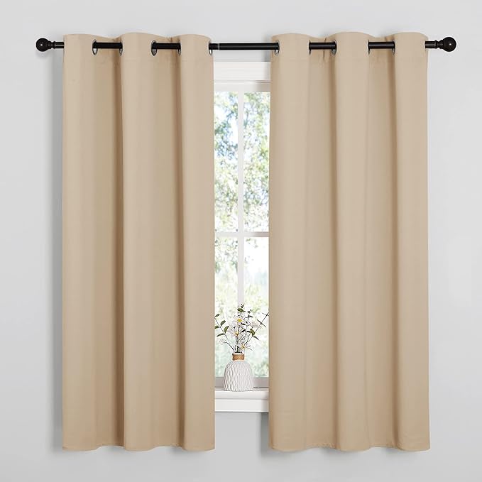 NICETOWN Thermal Insulated Grommet Room Darkening Curtains/Draperies/Panels for Bedroom (2 Panels, W42 x L63 inches, Biscotti Beige) - Image 2