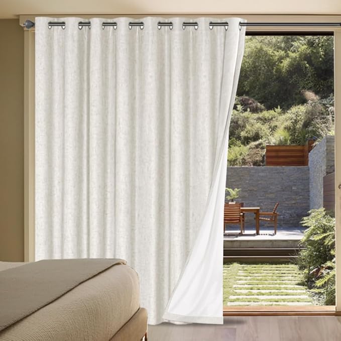 H.VERSAILTEX Sliding Door Curtains, Linen 100% Blackout Curtains Durable Thick Textured Linen Look Patio Door Curtain Anti Rust Grommet Extra Wide Window Drapes, W100 x L96 inch- Ivory by HVERSAILTEX