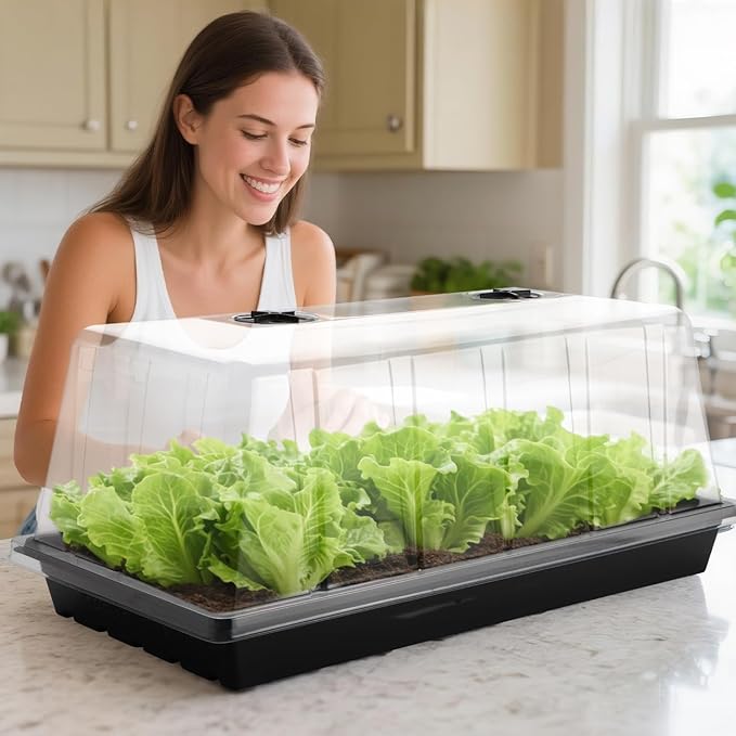 1020 Trays with Tall 7.3'' Dome, 10-Pack Extra Large Seed Starter Tray with Humidity Domes, Heavy Duty 1020 Seed Trays and Flats with Lid, Seed Germination Mini Greenhouse No Hole for Balcony Garden - Image 7