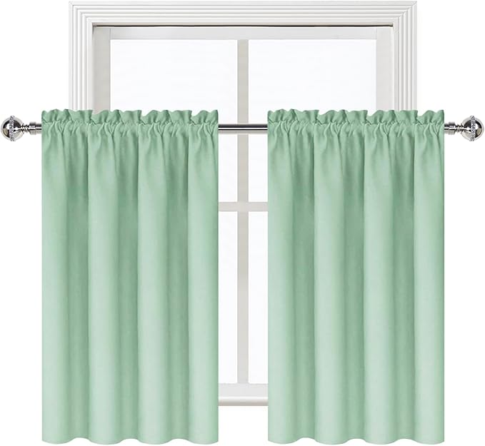 DWCN Thermal Short Blackout Curtains for Bedroom/Kitchen, Energy Saving Room Darkening Curtains for Nursery/Bedroom/Kitchen(W42 x L36 inch，Light Green, Set of 2 Panels, Top of Rod Pocket) - Image 9