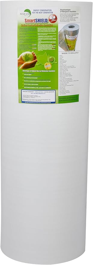SmartSHIELD -1.5mm 48" x100ft Reflective Insulation roll 400 Sq. Ft., Foam Core Radiant Barrier, Thermal Insulation Shield - Commercial Grade Foil - White / Foil by INSULATIONMARKETPLACE