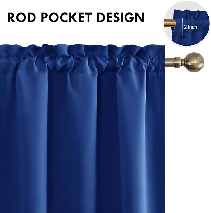DWCN Blackout Curtains Room Darkening Thermal Insulated Bedroom Curtains Window Curtain Panels, 42 x 54 inches Long, Set of 2 Classic Blue Rod Pocket Drapes - Image 4