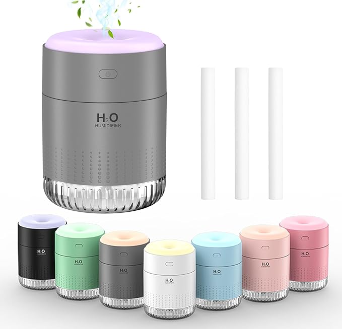 SZO Portable Mini Humidifier, 500ML USB Personal Cool Mist Humidifiers for Bedroom Office Travel Desk, Whisper Quiet 20dB with 2 Mist Modes & Auto Shut-Off, Small Desktop Humidifier(Grey) by SZOLLC