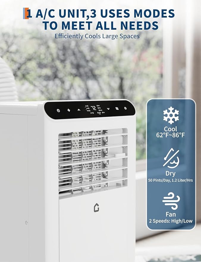 GarveeLife Powerful 10,000 BTU Portable Air Conditioner with Heating - 4-in-1 AC, Fan, Dehumidifier & Heater - Cools up to 450 Sq.Ft, Remote, 24H Timer, Smart Sleep Mode - Black Control Panel, With - Image 6