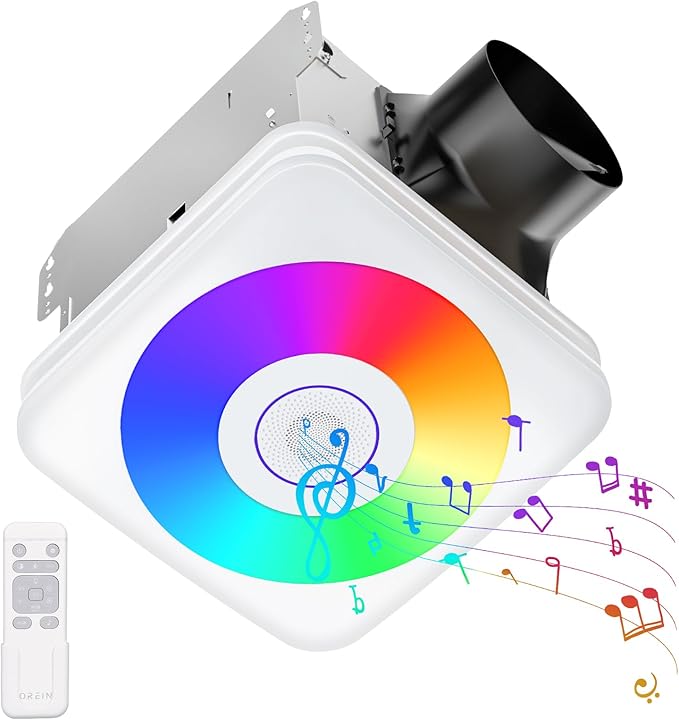 OREiN 3-in-1 Bathroom Exhaust Fan with Bluetooth Speaker & LED Light, 110/160 CFM Quiet Ventilation Fan, 1500LM, 2700K-6500K Adjustable, Night Light, Remote Control, 11.39" x 10.42" Ceiling Cut-Out by OREiN