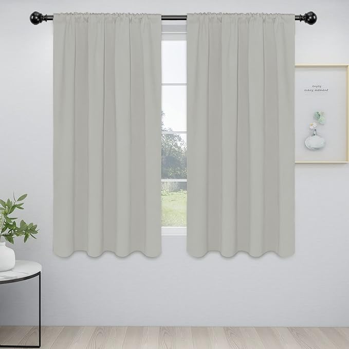 Easy-Going Rod Pocket Blackout Curtains for Bedroom, Room Darkening Window Curtains for Living Room, Thermal Insulated Noise Reduction Solid Window Drapes, 2 Panels(42x63 in, Greyish White) by Easy-Going