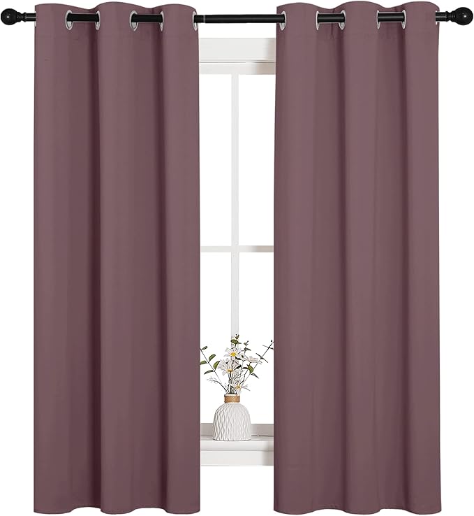NICETOWN Bedroom Curtain Panels Blackout Draperies, 1 Pair, 34 by 63 inches, Dry Rose, Thermal Insulated Solid Grommet Blackout Curtains/Drapes - Image 2