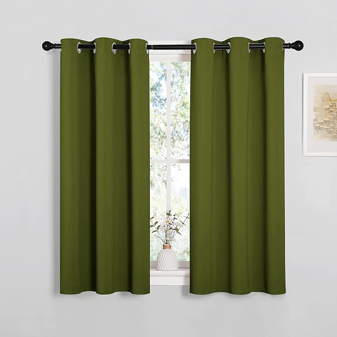 NICETOWN Christmas Bedroom Curtain Panels Blackout Draperies, Holiday Christmas Decor Thermal Insulated Solid Grommet Blackout Curtains/Drapes (One Pair, 34 by 45-inch, Olive Green) - Image 2
