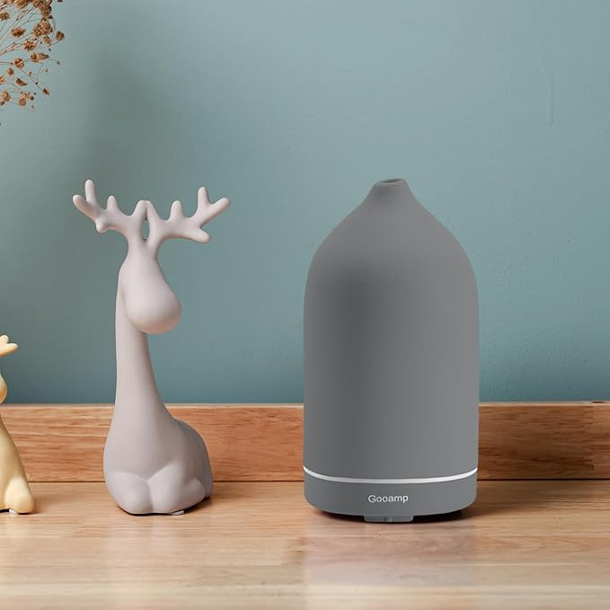 200ML Ceramic Essential Oil Diffuser - Ultrasonic Aromatherapy & Humidifier with 7-Color LED Lights, Auto Shut-Off, Grey, 1H/3H/6H Timer | Scent for Home,Office,Yoga - Image 5