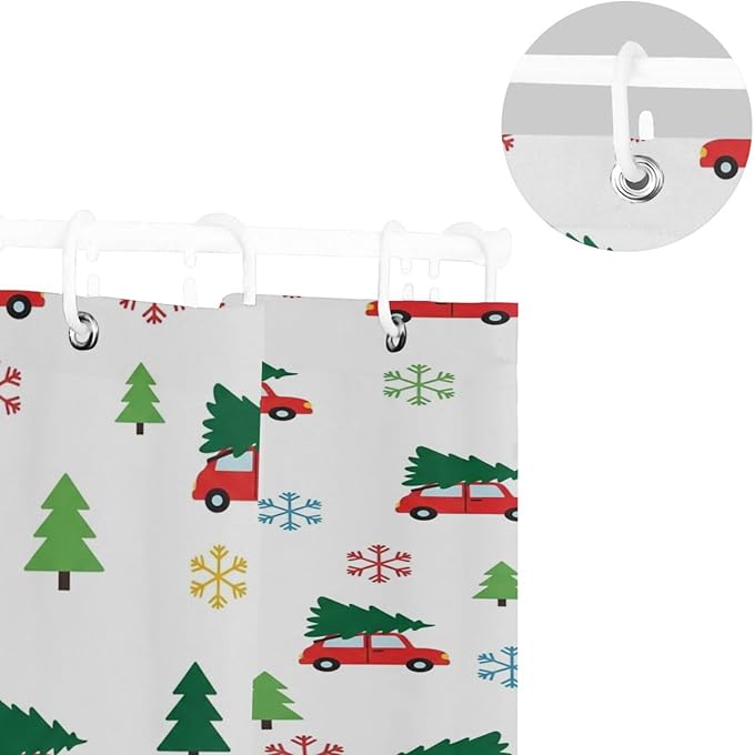 Tree Car Christmas White Shower Curtain Liner 72×72 inch for Bathroom Curtain Anti Mold Shower Curtain with Hooks Shower Accessories - Image 5