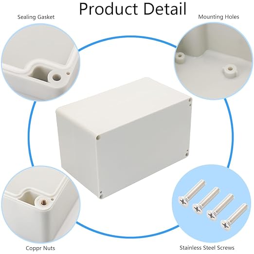 Project Box IP65 Waterproof Junction Box ABS Plastic Electrical Boxes DIY Electronic Project Case Power Enclosure White 7.87x4.72x4.45 inch (200 x 120 x113 mm) - Image 5